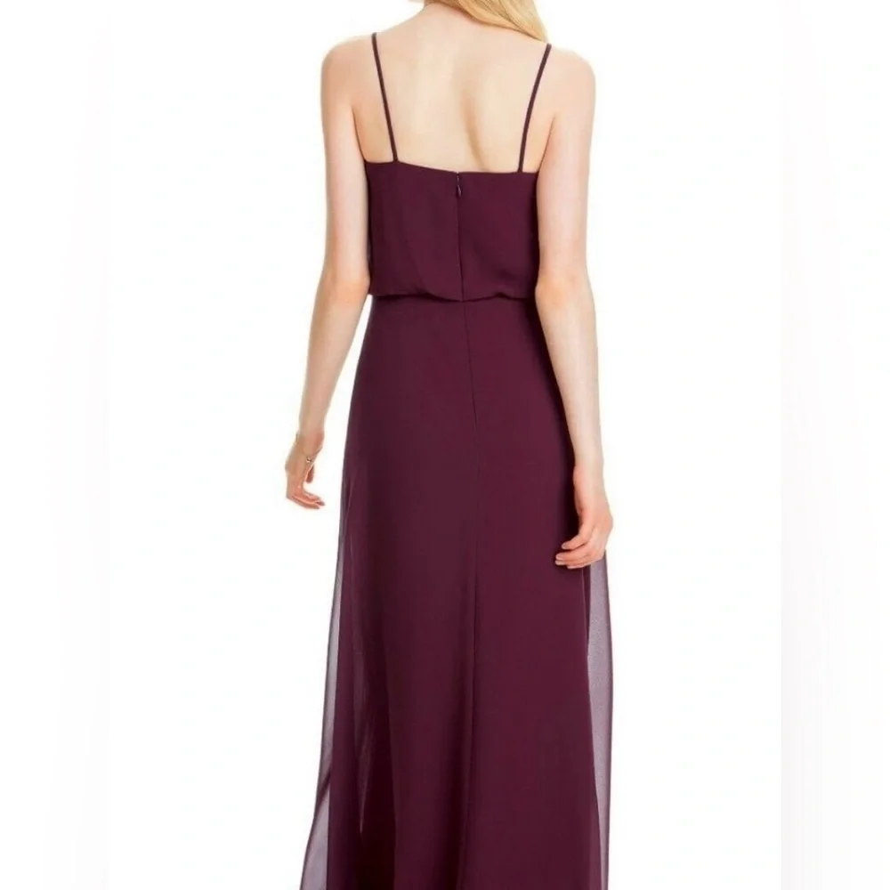 Bill Levkoff Wine Chiffon V-neck A-line Gown - Picture 4 of 9